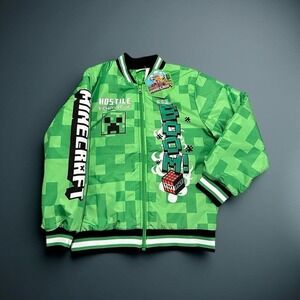 Minecraft "Hostile Behaviour" Bomber Varsity Jacket Green Youth Size 12 NWT
